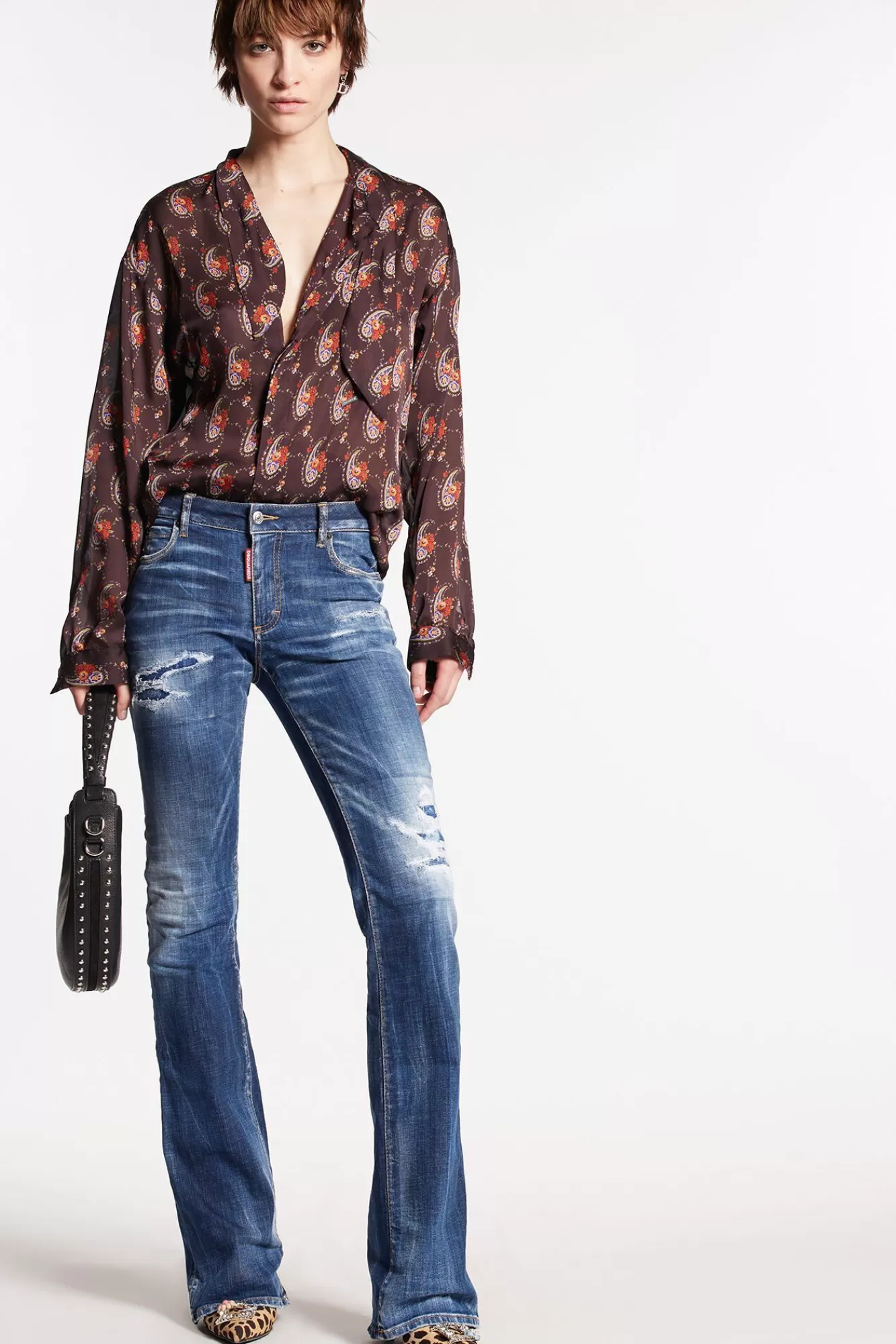 Dark Ripped Wash Medium Waist Flare Jean<Dsquared2 Online